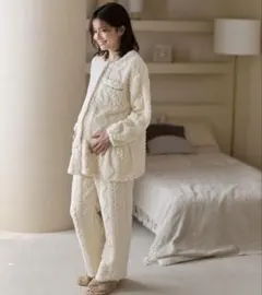 ローズマダム パジャマ ルームウェア ケーブル柄フリースパジャマ マタニティ妊婦