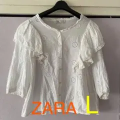 ZARAバテンレースフリルブラウスコットンチュニック★大きいサイズL