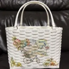 エコクラフト　かごバッグ　パリ柄　(自転車とエッフェル塔)