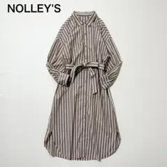 NOLLEY'S ノーリーズ　ストライプ　シャツワンピース　パールボタン　ベルト