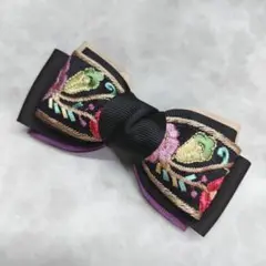 バレッタ◆カラフルボタニカル刺繍ブラック
