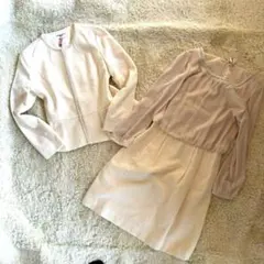 美品 NBB ワンピースセットアップ ツイード アイボリー ラメ入 S