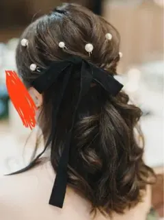 【ブライダル】パールピン　ベロアリボンセット