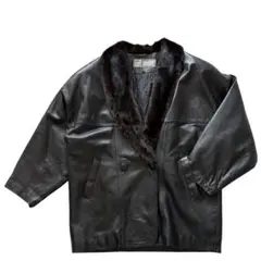 サガミンク　コート　ミンク　リアルファーレザー　女優襟　黒