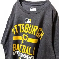マジェスティックMLBピッツバーグパイレーツデカロゴTシャツグレー灰色L古着
