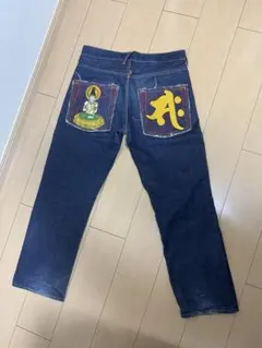 00s RMC 赤猿 W36 和柄刺繍 ワイドストレートデニム ヘビーオンス赤耳