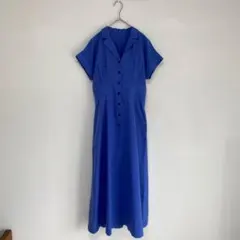 【エヌナチュラルビューティー】シャツワンピース 半袖　襟付き　タック　黒ボタン