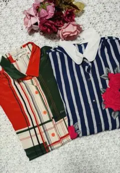 vintage 昭和レトロサテンブラウス2点セットChristian Ada