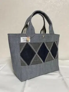 ハンドメイドトートバック❣️ デニム菱形パッチワーク