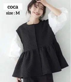 coca コカ キルティング ペプラム フレア ベスト M 黒 ブラック