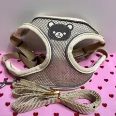 ★匿名配送★ペットハーネス&リードセット　Ｍ　ベージュ　メッシュ　クマ 犬猫