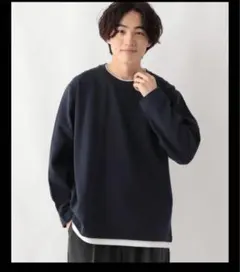 GLOBALWORK クリーンミラノリブレイヤード　Sサイズ　ネイビー