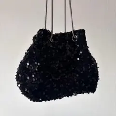 【オケージョン】スパンコール黒　ショルダーバッグ　キラキラ　パーティー