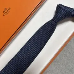 エルメス　ネクタイ　紺　H柄 馬柄