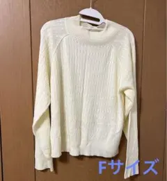 アイボリー リブ編み ハイネックニット