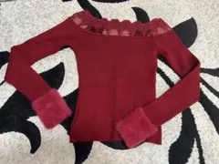 リブニット ワインレッド