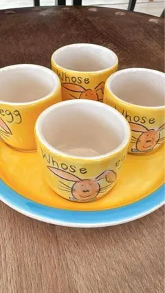 【イギリスWhittard】ウサギデザインのエッグスタンド4個とプレート