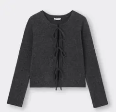 新品　未使用　 GU 長袖　フロントリボンカーディガン　ダークグレー