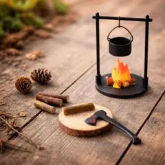 ミニチュア ドールハウス用 焚き火 キャンプ オブジェ 斧 薪