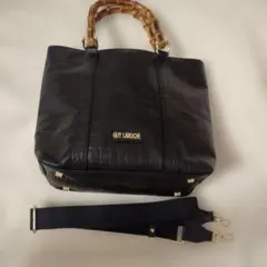 GUY LAROCHE 黒 ハンドバッグ バンブーハンドル（エコバッグ付き）