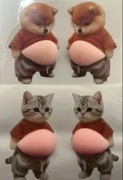 お腹ぷにぷにシール 犬＆ねこ おなかぷくぷく 立体3D 4匹