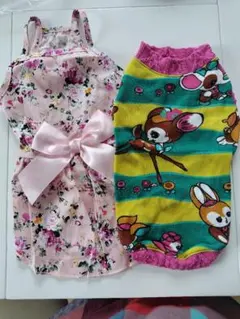 犬服 2点セット ドレス　ワンピース　トレーナー　キャラクター服　小型犬