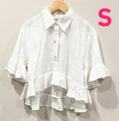 新品GUrokh ペプラムシャツ(5分袖)オフホワイトS ロク　ジーユー