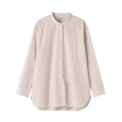 無印良品 スタンドカラー長袖ロングシャツ ピンクストライプ XL 新品未使用品