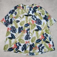 【美品】ensuite エンスウィート リーフ柄アロハシャツ F
