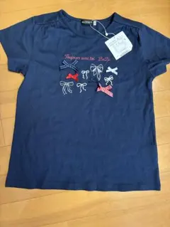 BeBe 新品　リボン柄 半袖Tシャツ ネイビー 140cmのサムネイル