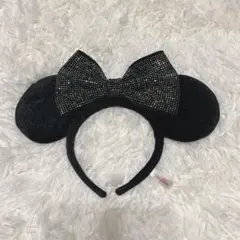ミッキー耳カチューシャ ビジュー付き 黒 カチューシャ ディズニー ブラック