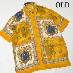 OLD アートデザイン 総柄シャツ ポリシャツ スカーフ柄 レトロ古着