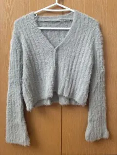 グレー ファー風 クロップドカーディガン