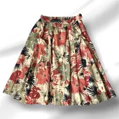 【一点物】インポート　花柄スカート　コットン100% ハンドメイド　ミモレ丈
