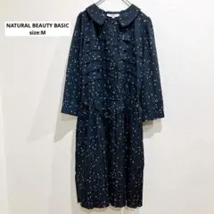 ナチュラルビューティーベーシック ワンピース 星柄 フリル プリーツ Mサイズ