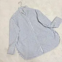 【ロートレアモン】✨ M 長袖シャツ オーバーサイズ ストライプ ブルー 通勤のサムネイル