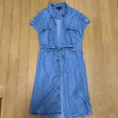 デニム ボタン付き シャツワンピース 半袖