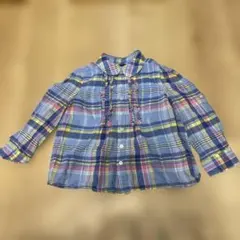 Ralph Lauren 3T100ラルフローレンフリル付きチェックシャツブルー