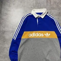 アディダスオリジナルス　トレフォイル　プリント　サイドストライプ　ラガーシャツ