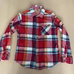 ユニクロ赤系チェック柄 フラネリ長袖シャツ 140cm
