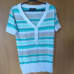 CECIL McBEE ストライプ Vネック 半袖ニット