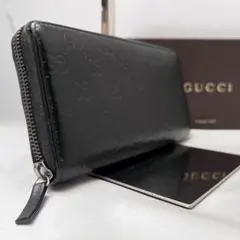 ◇極美品◇グッチ シマレザー ラウンドジップ長財布　ブラック　307987