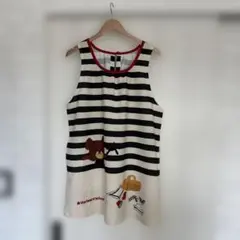 【美品】学研クマの学校ストライプ柄刺繍エプロン