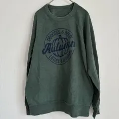 オータム プリント スウェット ヴィンテージ グリーン ゆるだぼ 秋デザイン