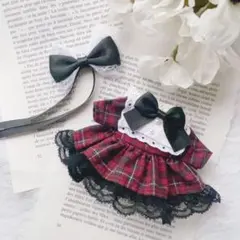 【☆13】ぬい服16cm 赤いチェックのワンピース