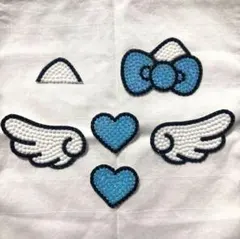 うちわデコ　パーツ　猫耳　ハート　羽　セット　水色　青