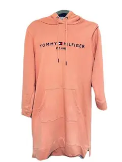 TOMMY HILFIGER パーカーワンピース ロゴ サーモンピンク XS
