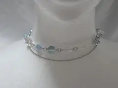 ハンドメイド 青系ビーズ チョーカーネックレス