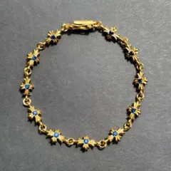 タイニーチェーンブレスレット ブルー シルバー925刻印 【一点物