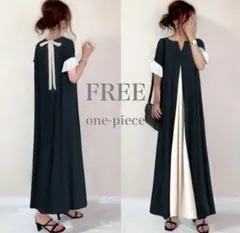 夏　白スリット　マキシワンピース　バックシャン　棒タイ　Aラインワンピース